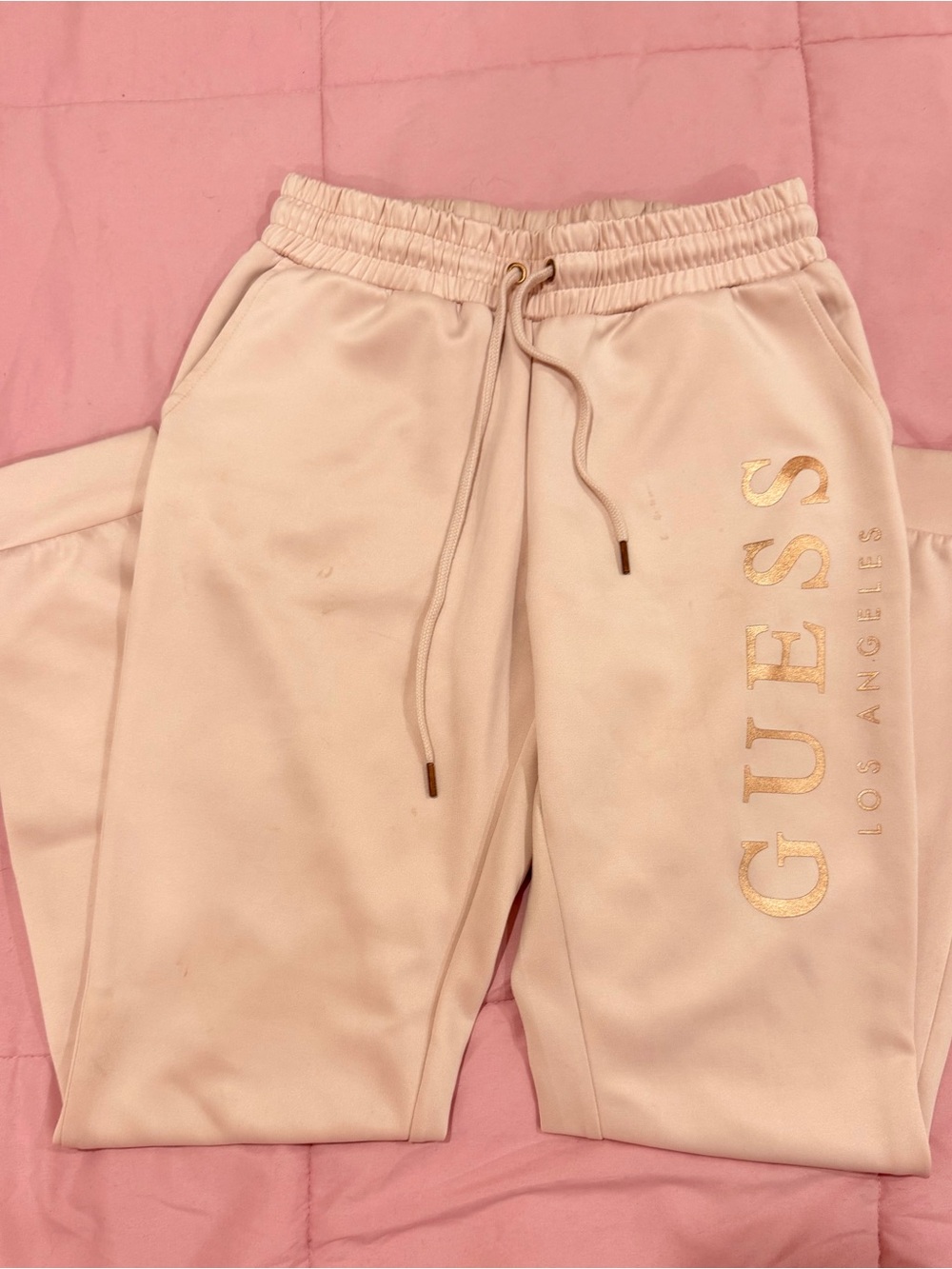 Guess Blush Pink Track Joggers with Gold Logo